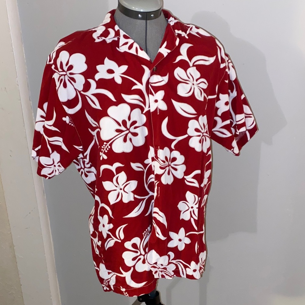 Red and White Floral Hawaiian Shirt